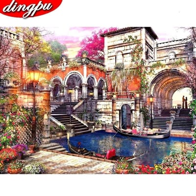 Bricolage diamant peinture paysage broderie arrivées ville bâtiment décoration de la maison 20X30CM gray