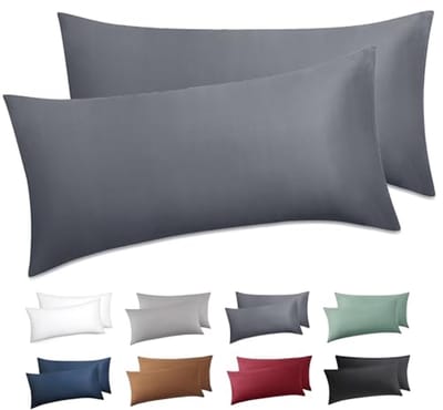 Thijox - Kussensloop Set van 2 - 40 x 80 cm - 100% Katoen - Ademend en Zacht - Oeko-Tex Gecertificeerd - Antracietgrijs - Perfect voor Slaapkamer en W