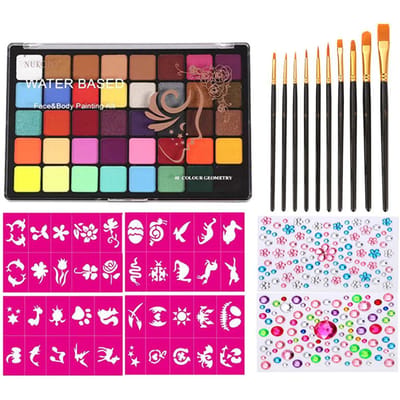 Ensemble de palette de peinture pour le visage aquarelle, ensemble de couleurs professionnelles de peinture corporelle multiple avec 10 pinceaux et 4 2 black