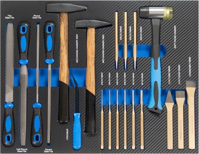 TRUTZHOLM - Hamer Vijlen Beitels & Ponsen Inzet - 20-Delig - EVA Schuim - Blauw - Werkplaatswagen Lade - Gereedschapsmodule