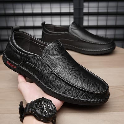 Leren Heren Casual Schoenen Formele Heren Kledingschoenen Luxe Leren Heren Loafers Ademend Instapper Mannelijke Bootschoenen Mocassins 38 gray