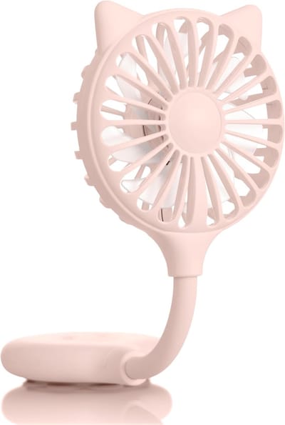 Mini-ventilator met kattenoortjes, 3 snelheidsstanden, flexibele hals, voet met zuignap, oplaadbaar via USB, 23 cm hoog (roze, 23 x 8 x 2,5 cm / klein)