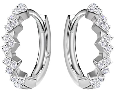 Joy|S - Zilveren oorringen - 14 mm / 2.5 mm - hartjes van zirkonia - klap scharnier sluiting - sterling zilver 925 oorbellen
