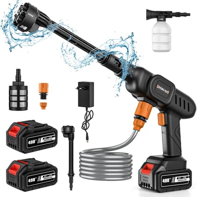 Innovastore Hogedrukreiniger - Auto & Terrasreiniger - Hogedrukspuit - Draagbare mobiele reiniger - 6-In-1 - 2000mAh - ABS - Zwart