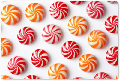 Placemats 45x30 cm - Placemat kunststof - 1 stuk - Snoep - Patroon - Rood - Oranje - Borden onderleggers - Decoratie voor op tafel - Keuken tafeldecoratie accessoires - Vinyl onderlegger - Tafelversiering