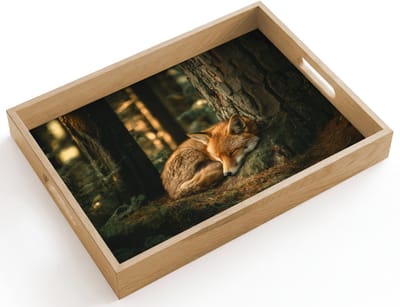 Dienblad hout 40x30 cm - Schootdienblad - Vos - Bos - Slapen - Borrelplank rechthoek - Plateau dienbladen