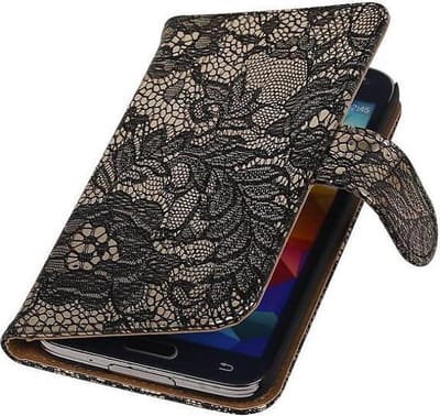 Lace Bookstyle Wallet Case Hoesjes Geschikt voor Samsung Galaxy Core i8260 Zwart