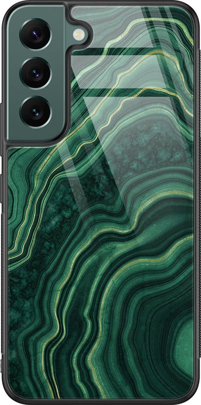 Hoesje geschikt voor Samsung Galaxy S22 - Groen agate - Luxe Glazen Hardcase - Print / Illustratie - Groen