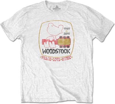 Woodstock - Peace Love Music Heren T-shirt - 2XL - Wit