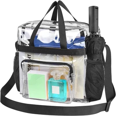 Transparante PVC tas met verstelbare schouderriem 70-130 cm, goedgekeurd voor evenementen, sportwedstrijden en concerten