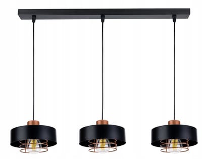 Hanglamp Kubus Zwart met Koperen Accent - E27 - 3 lichtpunten