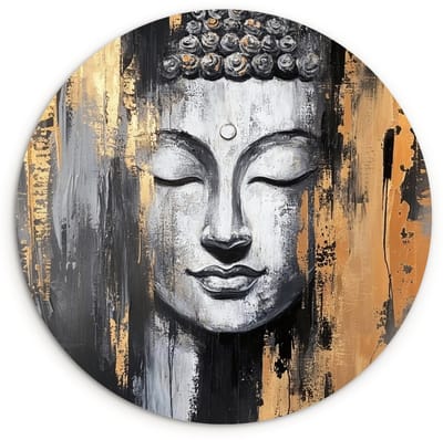 WallCircle® Wandcirkel 120x120 cm - Muurcirkel Boedhha - Penseelstreken - Goud - Abstract - Muurdecoratie woonkamer - Wanddecoratie slaapkamer - Kamer decoratie accessoires - Ronde schilderijen XXL