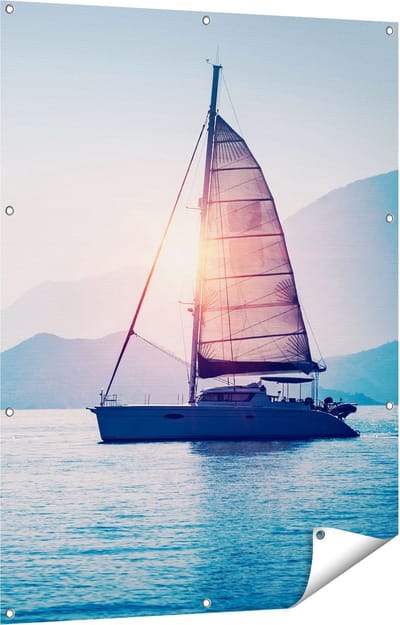 Gards Tuinposter Zeilboot bij Zonsondergang - 90x120 cm - Tuindoek - Tuindecoratie - Wanddecoratie buiten - Tuinschilderij