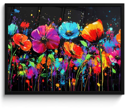 Poster in lijst - Fotolijst 70x50 cm - Posters - Bloemen - Kleurrijk - Spetters - Posterlijst zwart - Decoratie - Wanddecoratie woonkamer - Muurdecoratie slaapkamer