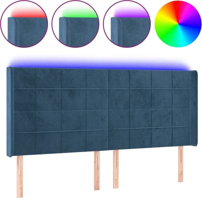 vidaXL - Hoofdbord - LED - 183x16x118/128 - cm - fluweel - donkerblauw