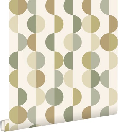 ESTAhome behang grafisch motief groen en beige - 50 x 900 cm - 131992