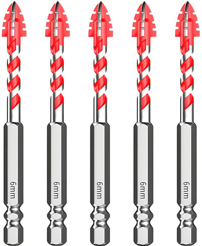 Boorset Hardmetaal - Tegel Glas Boren - Materiaalboren - Zaagtandpunt 4 Groeven - 5 Delig 6 mm - Zilver