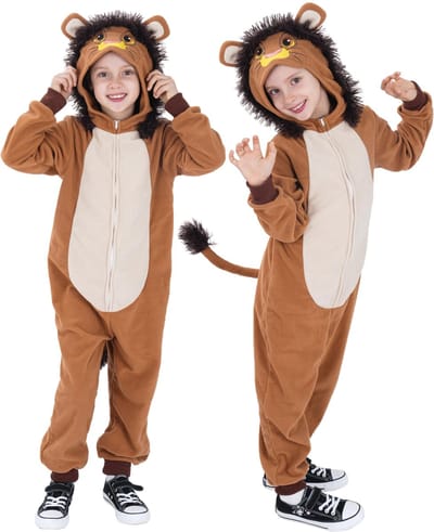 Dailygoods- Kind Kostuum Leeuw - Dieren Kostuum Kind - Dierenjumpsuit - Fleece Stof - Maat S 4-6 - Schattig Ontwerp - Dierenkostuum