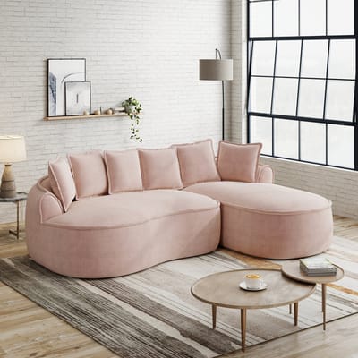 Wishdor Modulaire Hoekbank - Frameloos Met Diepe Chaise Longue - Modern Ontwerp Voor Woonkamer - Chenille - Roze - Extra Brede Armleuningen