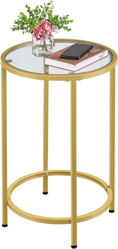 Ronde Salontafel met Metalen Frame en Glazen Blad - Klein Nachtkastje voor Woonkamer en Balkon