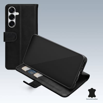 Mobilize Telefoonhoesje geschikt voor Samsung Galaxy S26 Plus Hoesje Echt Leer | Mobilize Wallet Bookcase Portemonnee | Pasjeshouder voor 3 Pasjes | Telefoonhoesje voor Pinpas / OV Kaart / Rijbewijs - Zwart