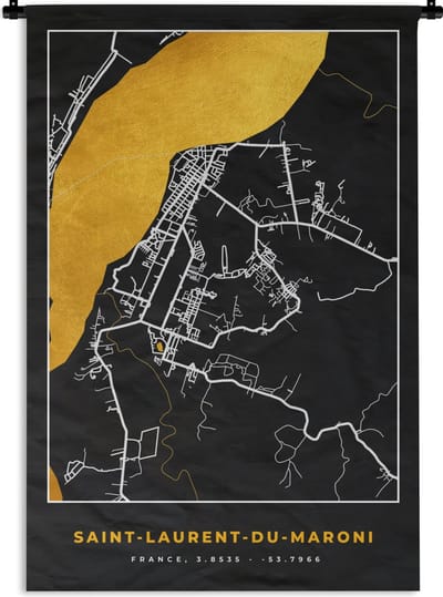 Wandkleed - Wanddoek - Saint-Laurent-Du-Maroni – Plattegrond – Frankrijk – Kaart – Stadskaart - 120x180 cm - Wandtapijt
