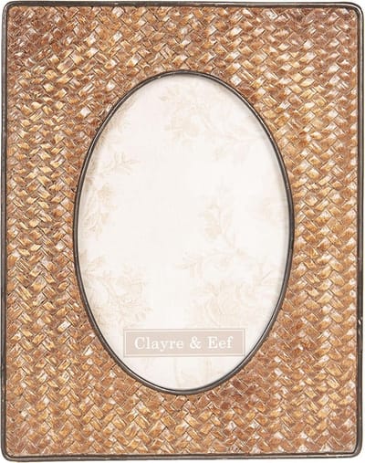 Clayre & Eef Fotolijst 16*2*20 cm / 10*15 cm Bruin Kunststof / Glas Gevlochten Rechthoek Fotokader Wissellijst Foto Frame