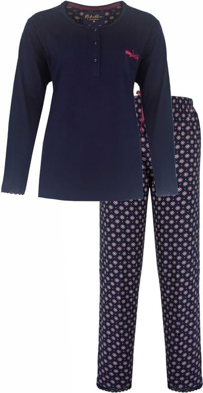 Medaillon Dames Pyjama - Polo Sluiting - Navy Blauw - Maat L