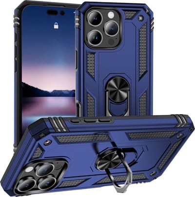 Coverup Hoesje - Geschikt voor iPhone 16 Pro Hoesje - Coverup Ring Kickstand Back Cover - Blauw