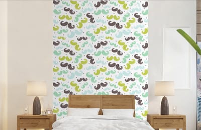 Behang - Fotobehang Patronen - Snor - Kleuren - Jongens - Kinderen - Kids - Jongetje - Breedte 140 cm x hoogte 220 cm