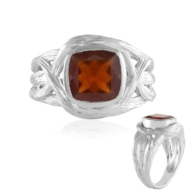 Cavill - Hessoniet Granaat Ring 3,949 Ct - 925 Sterling Zilver Platina Coating - Antiek Kussen Slijpsel - Elegante Zilveren Damesring 7061ML