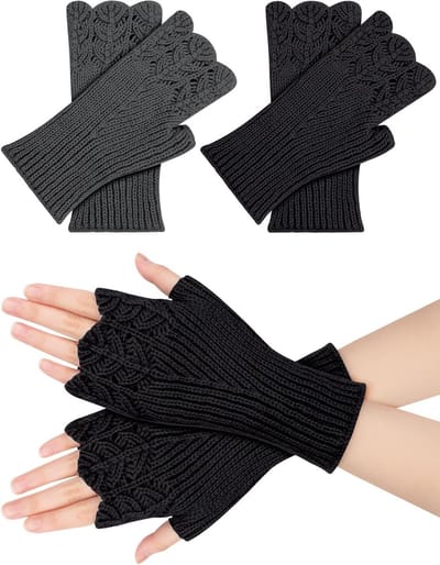 Vrouwelijke Fingerless Handschoenen voor de Winter - Warme Gebreide Polswarmers voor Dames en Meisjes (Zwart/Grijs)