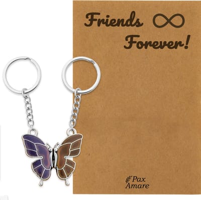 BFF Sleutelhanger voor 2 ' Friends Forever' - Vlinder VERANDERT VAN KLEUR - Sleutelhanger set op Cadeau Kaartje - Zilverkleurig - Vriendschap Symbool - Pax Amare
