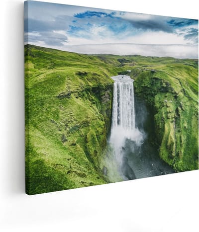 Artaza Canvas Schilderij Landschap - 50x40 cm - Wanddecoratie Waterval Bergen - Muurdecoratie Natuur - Kamer Accessoires IJsland