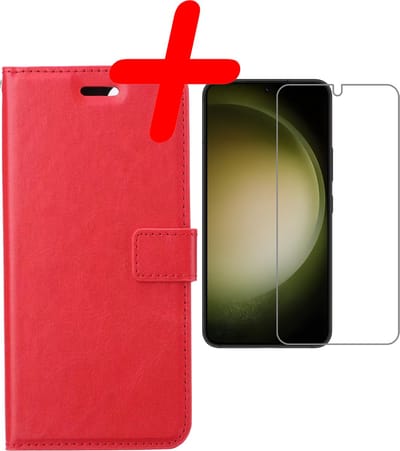 Hoesje Met Screenprotector - Geschikt voor Samsung Galaxy S23 - Luxe Pasjeshouder - Bookcase Portemonee - Flip Case - Kunstleer Book Case - Flipcase - Book Cover - Walletcase - Portemonneehoes - Rood