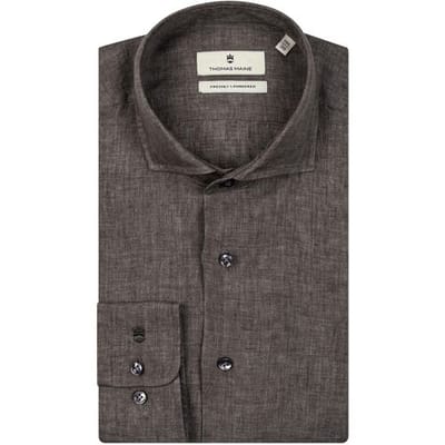 Thomas Maine Overhemd Roma Modern Kent Linnen Délavé by Albini Dark Olive / male