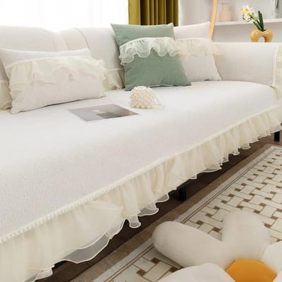 Zachte Witte Kant Rok Bankhoezen Slipcovers Bankhanddoek Parel Lijnen Antislip Bankhoes voor Woonkamer 1 2 3 4 Zits Bank 70x70cm 1pcs