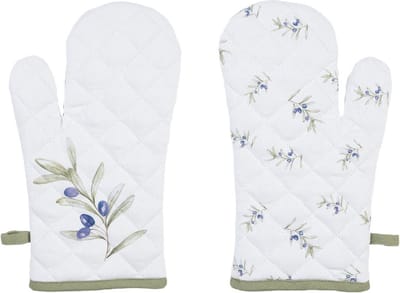 Clayre & Eef 2x Ovenhandschoen olijftakken groen 16x30 cm