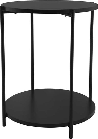Lisomme Lina Houten Bijzettafel - Rond - 2 Niveaus - Metalen Poten - Smal Rodn Tafeltje - Woonkamer - Zwart - Ø 40 x 50 cm
