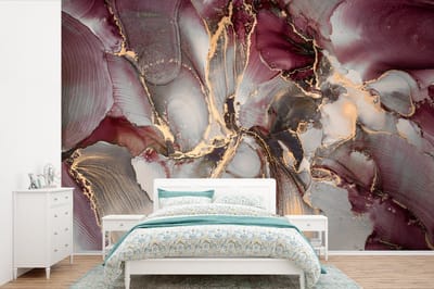 Behang - Fotobehang Goud - Marmer - Paars - Breedte 420 cm x hoogte 280 cm