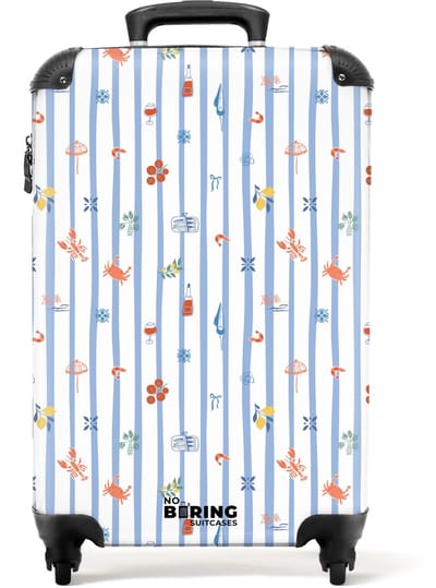 NoBoringSuitcases.com - Koffer - Gestreepte vakantie print kleurrijk - Past binnen 55x40x20 cm en 55x35x25 cm - Trolley handbagage - Valiezen met wieltjes volwassenen - Reiskoffer op wielen - Rolkoffer lichtgewicht