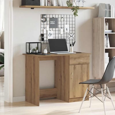 vidaXL - Bureau - 100x50x76 - cm - bewerkt - hout - artisanaal - eikenkleur