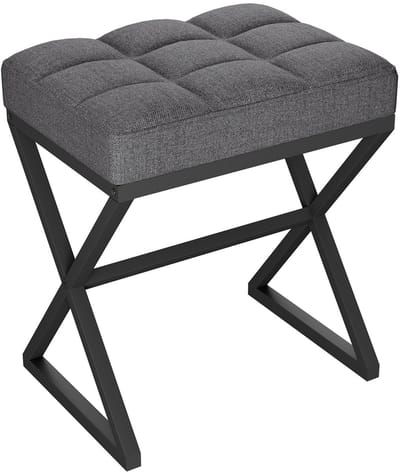Dailygoods- Vanity Kruk - Linnen Voetenbank - X-vormige Metalen Poten - 40 × 30 × 46 cm - Ademend en Zweetabsorberend - Comfortabel Zitkussen