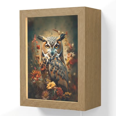 Wandlamp 15x20 cm - Oplaadbaar - Uil - Vogel - Bloemen - Planten - Botanisch - Wandlampen binnen woonkamer - Slaapkamer lamp met kabel - Decoratieve nachtlamp - Vloerlamp snoer