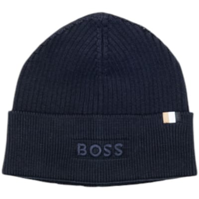 BOSS Magico muts katoen- met wolmengsel - heren muts met omslag - donkerblauw