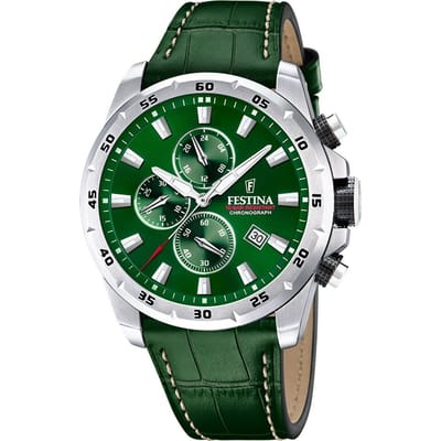 Festina F20692/3 Heren Horloge - Chronograaf - Mineraalglas - Roestvrijstaal/Leer - Zilverkleurig - Quartz - Gesp - 10 ATM (zwemmen)