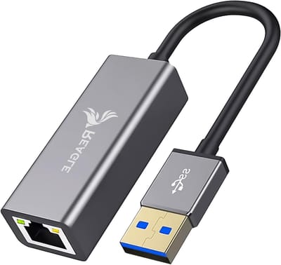 USB naar Ethernet Adapter - Netwerkadapter LAN - Internet Stabiliseren - Gigabit Snelheid - 13 cm kabel - Zilver Zwart