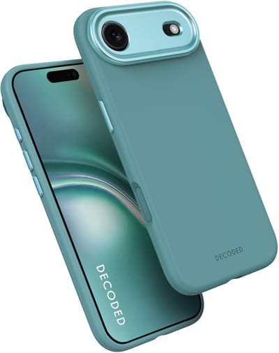 DECODED Siliconen Hoesje voor iPhone 17 Air, Premium Soft-Touch, Antibacteriële Coating, MagSafe Compatibel, Valbescherming, Krasbestendig, Metalen Knoppen, Stevige Grip, Licht Blauw