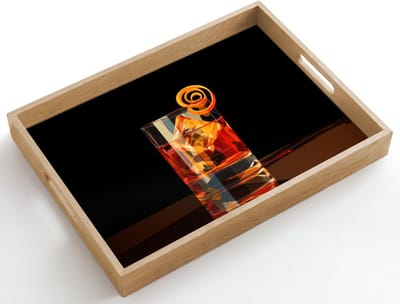 Dienblad hout 50x35 cm - Schootdienblad - Glas - Ijsblokjes - Drinken - Bruin - Borrelplank rechthoek - Plateau dienbladen