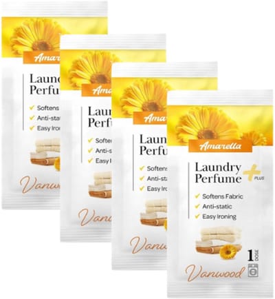 Elix - Amarella Wasparfum - Set van 4 Sachets - Laundry Perfume - Wasverzachter Parfum - Antistatisch Strijkgemak - Langdurig - 10ml Sachet - Vanwood